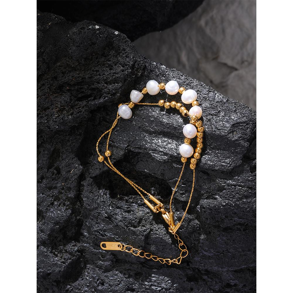 Yhpup Natural Freshwater Pearls Bead Chain Stainless Steel Waterproof Bracelet Bangle for Women Fashion Handmade Jewelry New