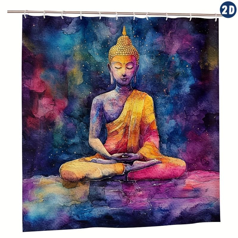 Lebendiger Buddha & Psychedelisches Muster Duschvorhang, Strapazierfähiges Polyester, Leicht zu Reinigen, Inklusive Haken | Ruhige Badezimmerdekoration