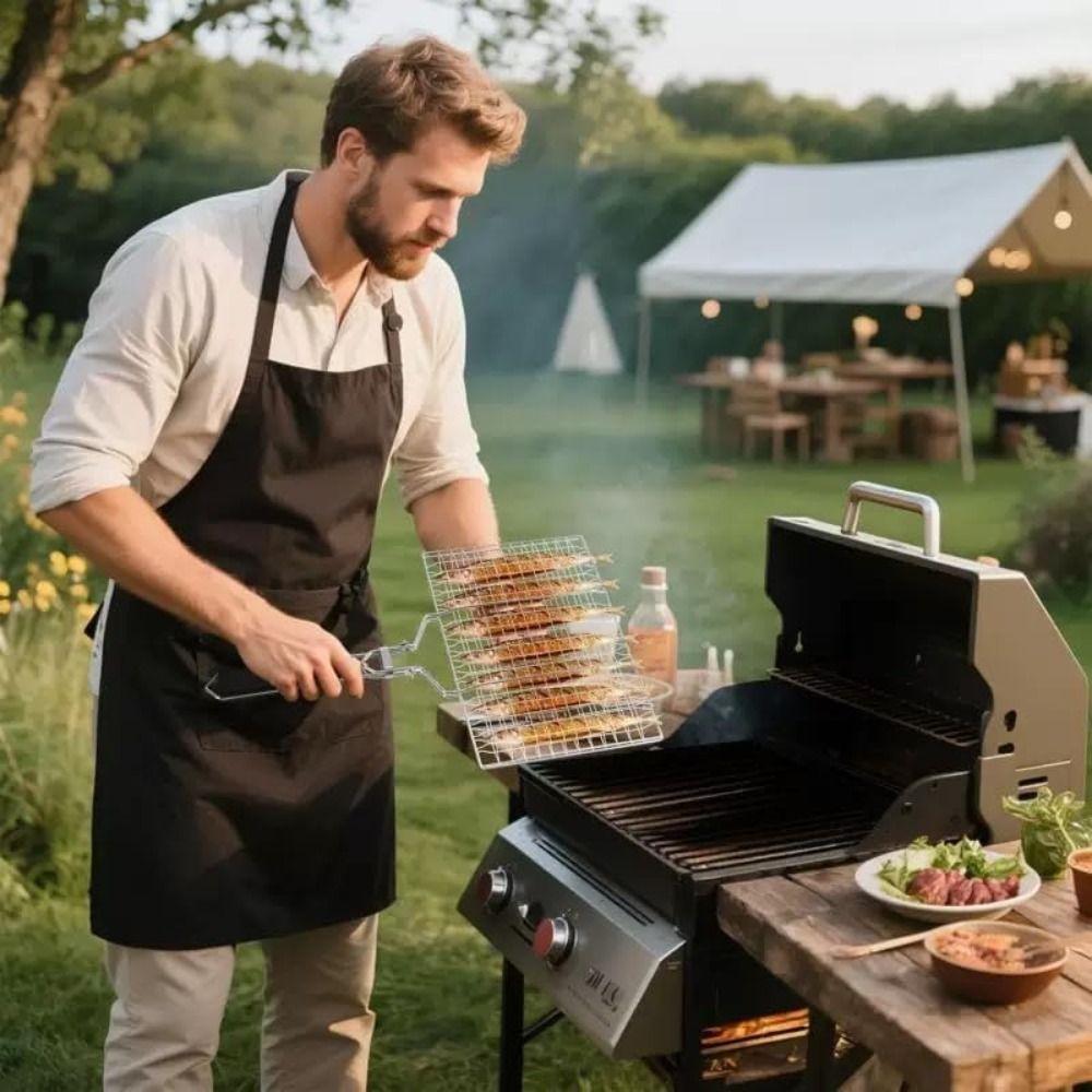Large Size Grill Basket Lockable Design BBQ Grill Basket Fish Grill Basket  Outdoor Camping