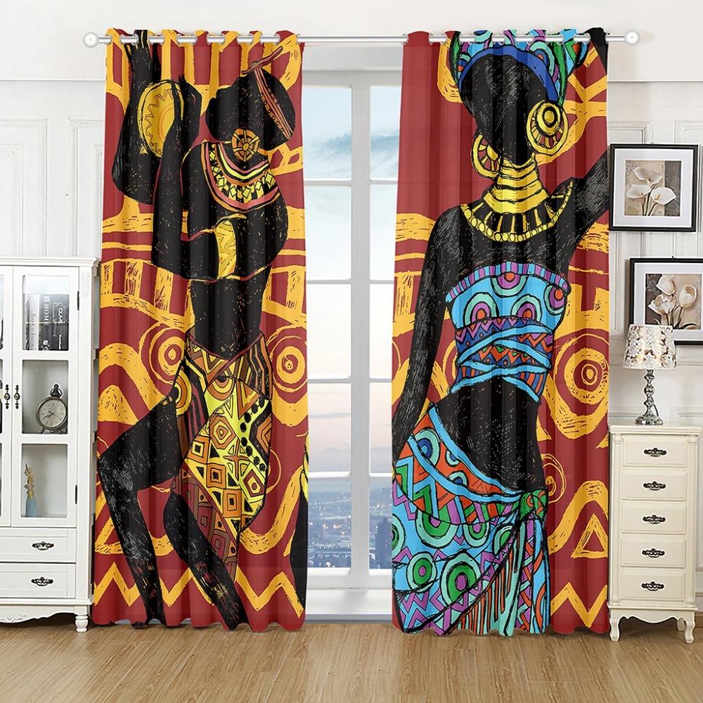 Luxuriöse Afrikanische Tanzende Frau Mann Kostenloser Versand Fenstervorhang für Wohnzimmer Kinderzimmer Badezimmer Küche Tür Heimdekor 2 Stück