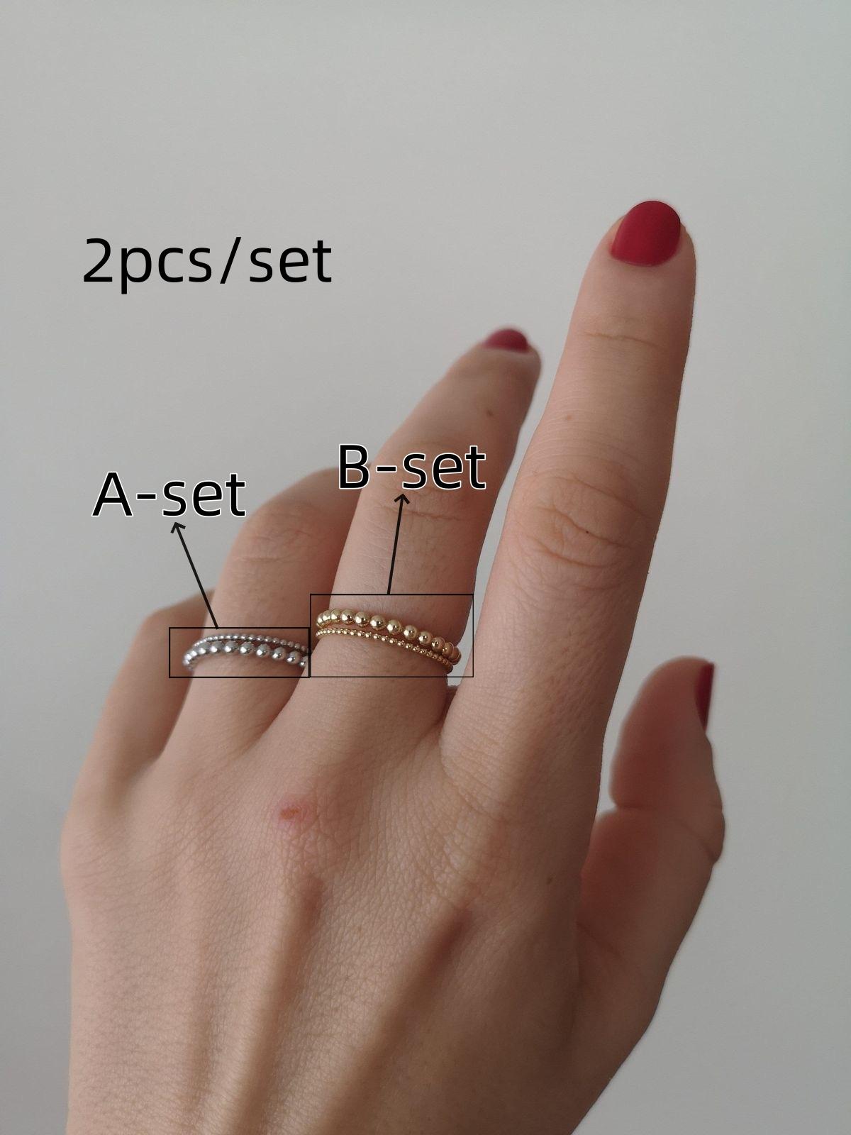 Vlen 2Pcs/set Silver Color Rings Set Exquisite Metal 18 K Gold Plated Bead Finger Ring for Women Fashion Elastic Rings resizable