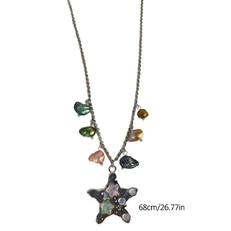 Dreamy Retro Ocean Star Pendant Necklace Niche Personality Neckwear Long Collarbone Chain Fashionable Light Luxury