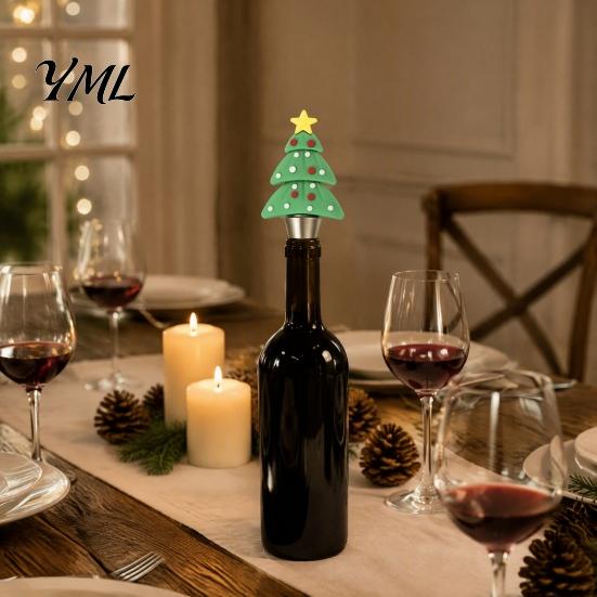 Stainless Steel Wine Stoppers Christmas Bottle Stopper, Reusable Cork, Decorative PVC Cartoon Preservation Tools Toppers Design, Airtight Sealing