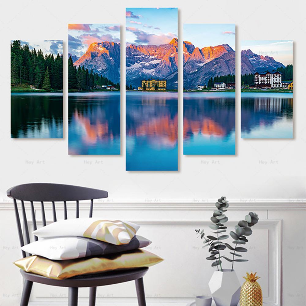 

5 Pieces Modern Room Decoration Posters and Prints Mountain Lake Forest Waterfall Wall Art Canvas Painting Home Decor Pictures 20X35 20X45 20X55CM