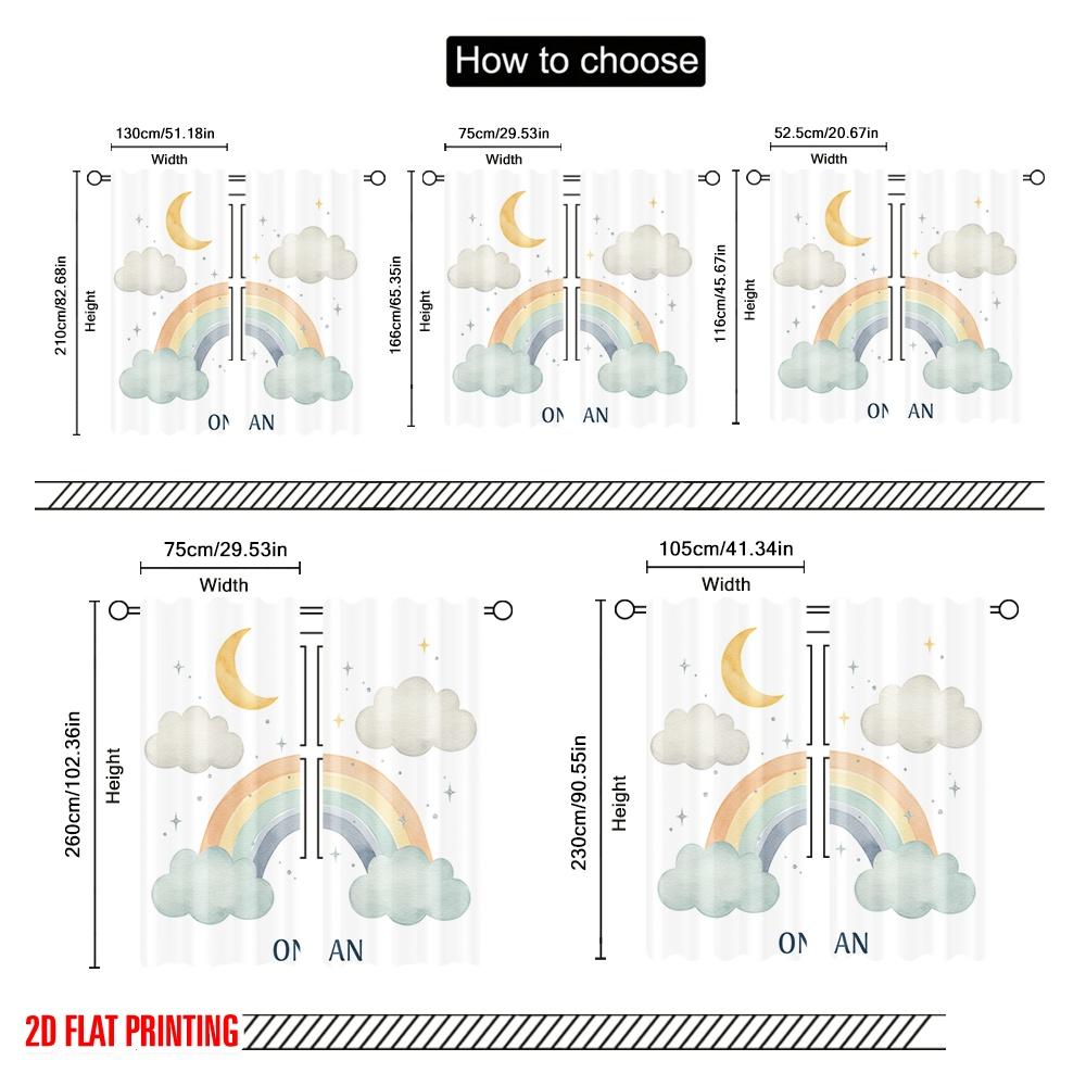 2pcs 2D Flat Printing Curtains Cute Rainbow Cloud Moon Polyester Without Electricity Party Decorations for Indoor Celebrations