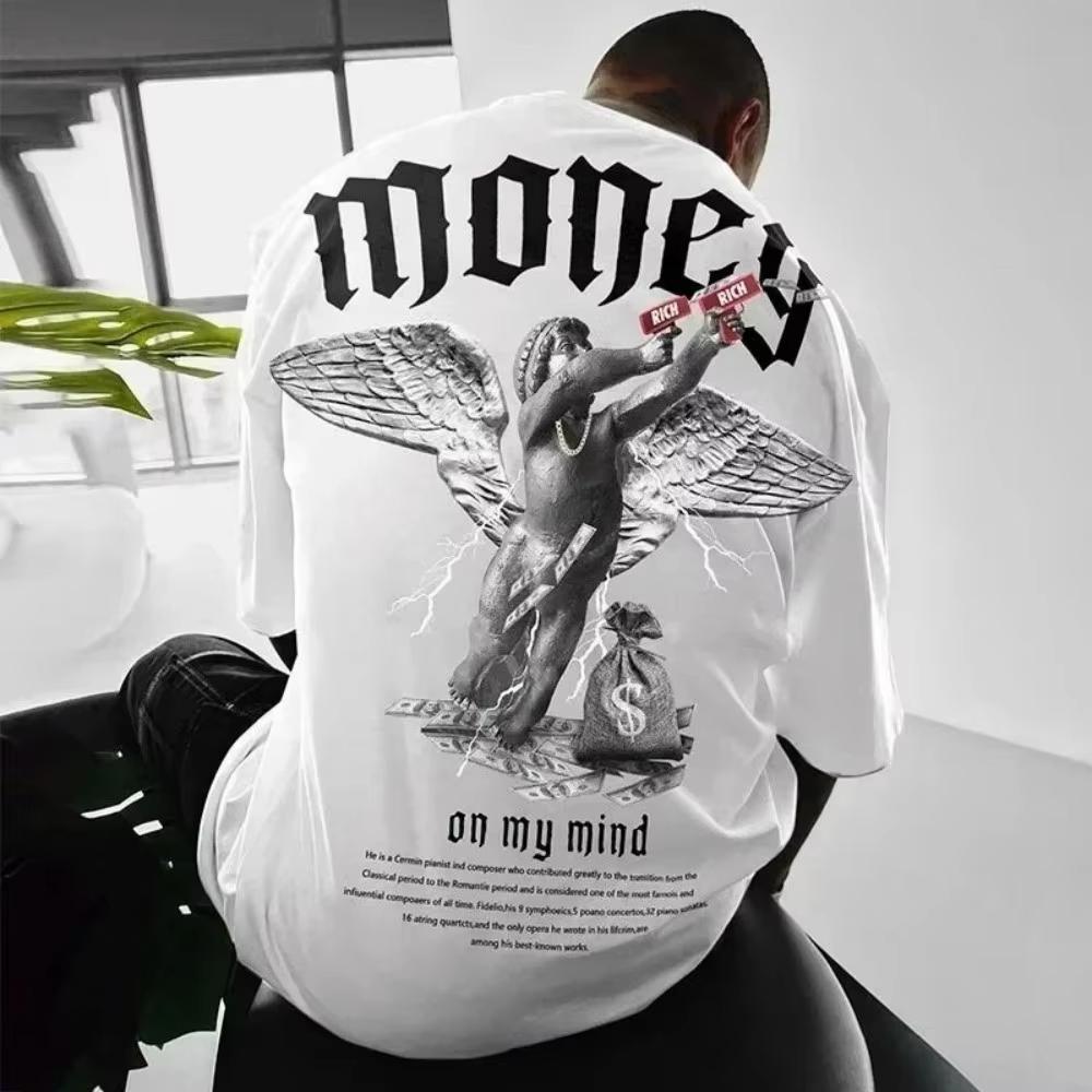 2026 HOT SALE European and American Men Women Summer Gothic Letter Wealth Print Comfortable and Breathable Round Neck T-shirt Outdoor Street Top Tee
