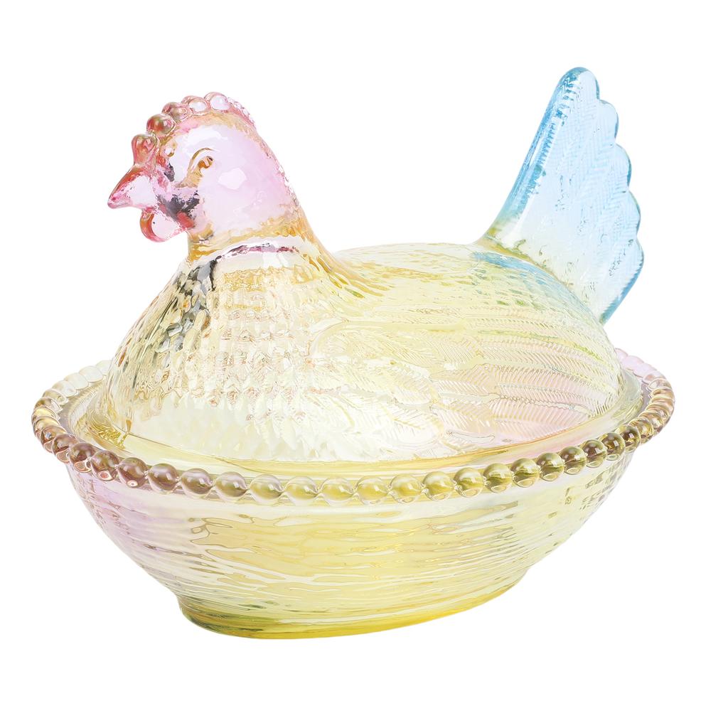 Szklane naczynie w kształcie kurczaka Vintage Cukiernica z pokrywką Wielokolorowa Na stół Talerz deserowy Miseczka na przekąski