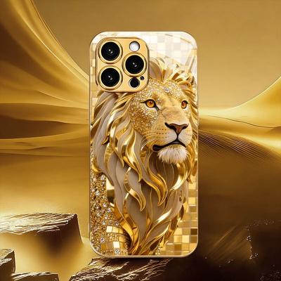 Die majestätische Glas-Handyhülle mit Goldenem Löwen-Design ist geeignet für iPhone 17 16 15 14 13 12 11 Pro/Max/Plus, sturzsicher und stoßfest