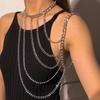 New Fashion Exaggeration Multi Layer Mental Thick Shoulder Chain Necklace for Women Elegant Shawl Gold Color Body Chain Jewelry