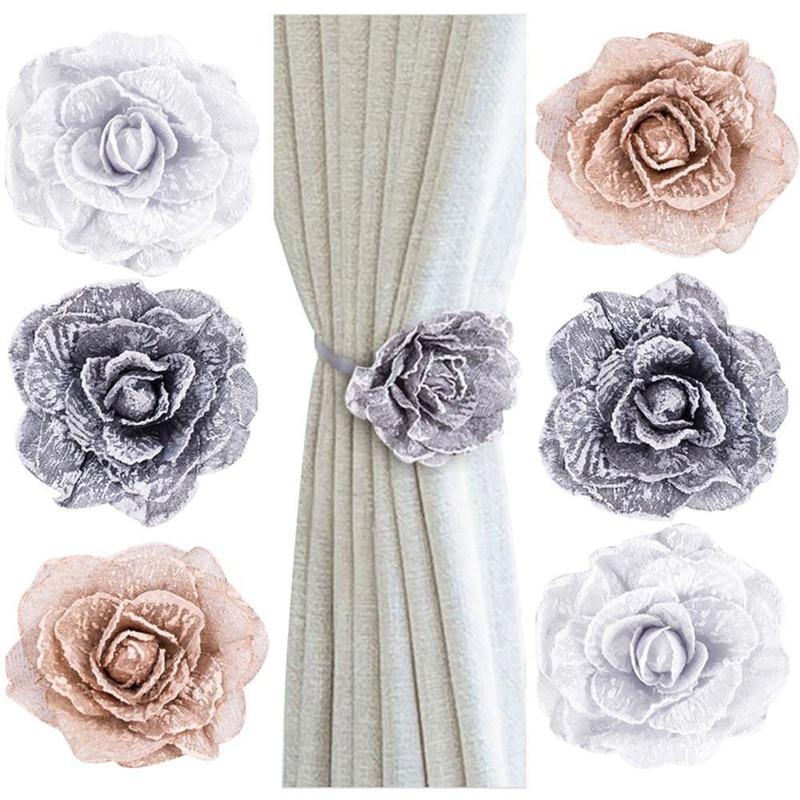 1pc Magnetic Curtain Tiebacks Seersucker Flower Tie Backs Buckle Clips Home Decoration