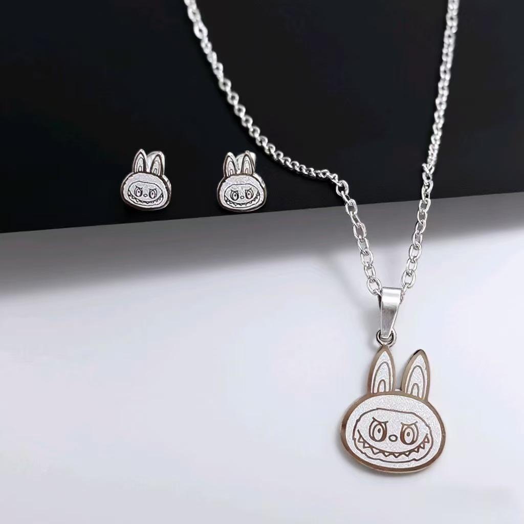Korean-Style Sweet Cute Fabric Necklace & Titanium Steel Earrings Set