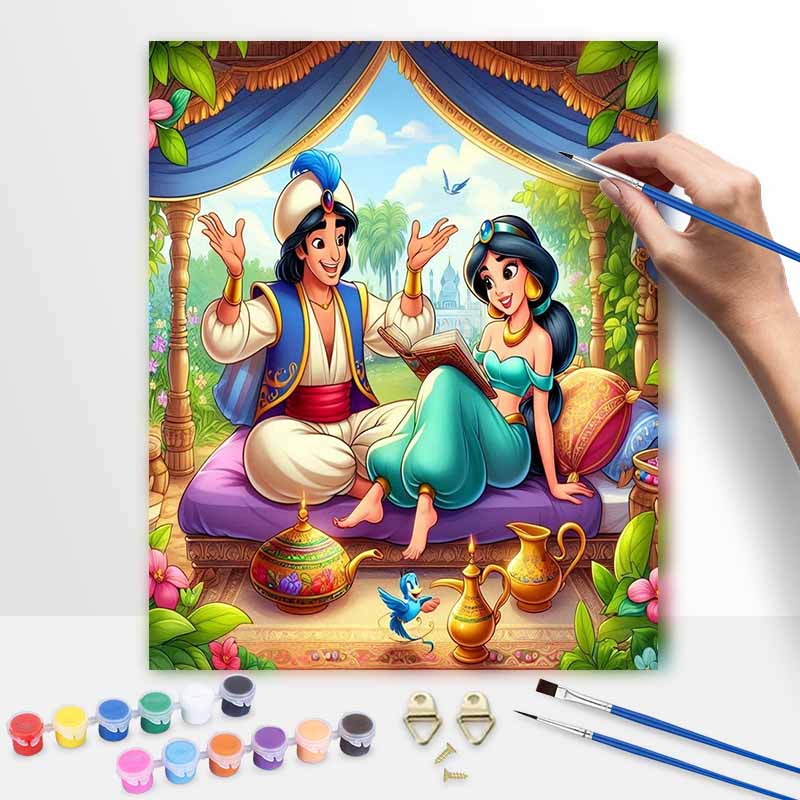 Disney Aladdin Reading Oil Paint Art Painting Kit Home Wall Decor Handmade Gift for Couples Romantic DIY Craft Art Relaxing Hobbies 123