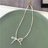 Delicate Beaded Choker Necklace with Bowknot Pendant Stylish Collar Necklaces Adjustable Chain  for Women and Girls