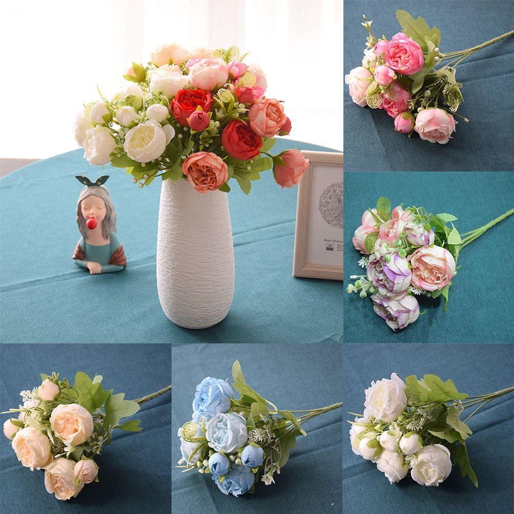 

Silk Petal Artificial Flower Rose Green Leaves Flower Bouquet Faux Rose Flower Home Decoration шампанського