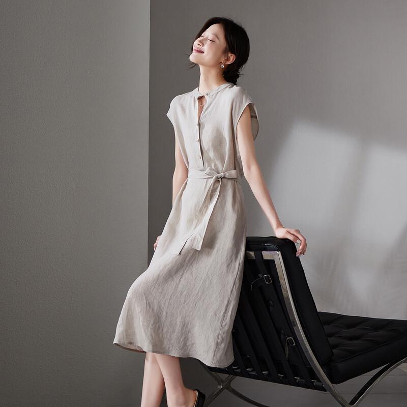 SOFSIL Women's 2026 Summer Linen Tie-Waist Midi Dress