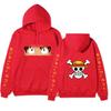 Unisex One Piece Monkey D Luffy Double‑Sided Print Fleece Hoodie, Both‑Sleeves Japanese Text Anime Pullover Hooded Sweatshirt Streetwear