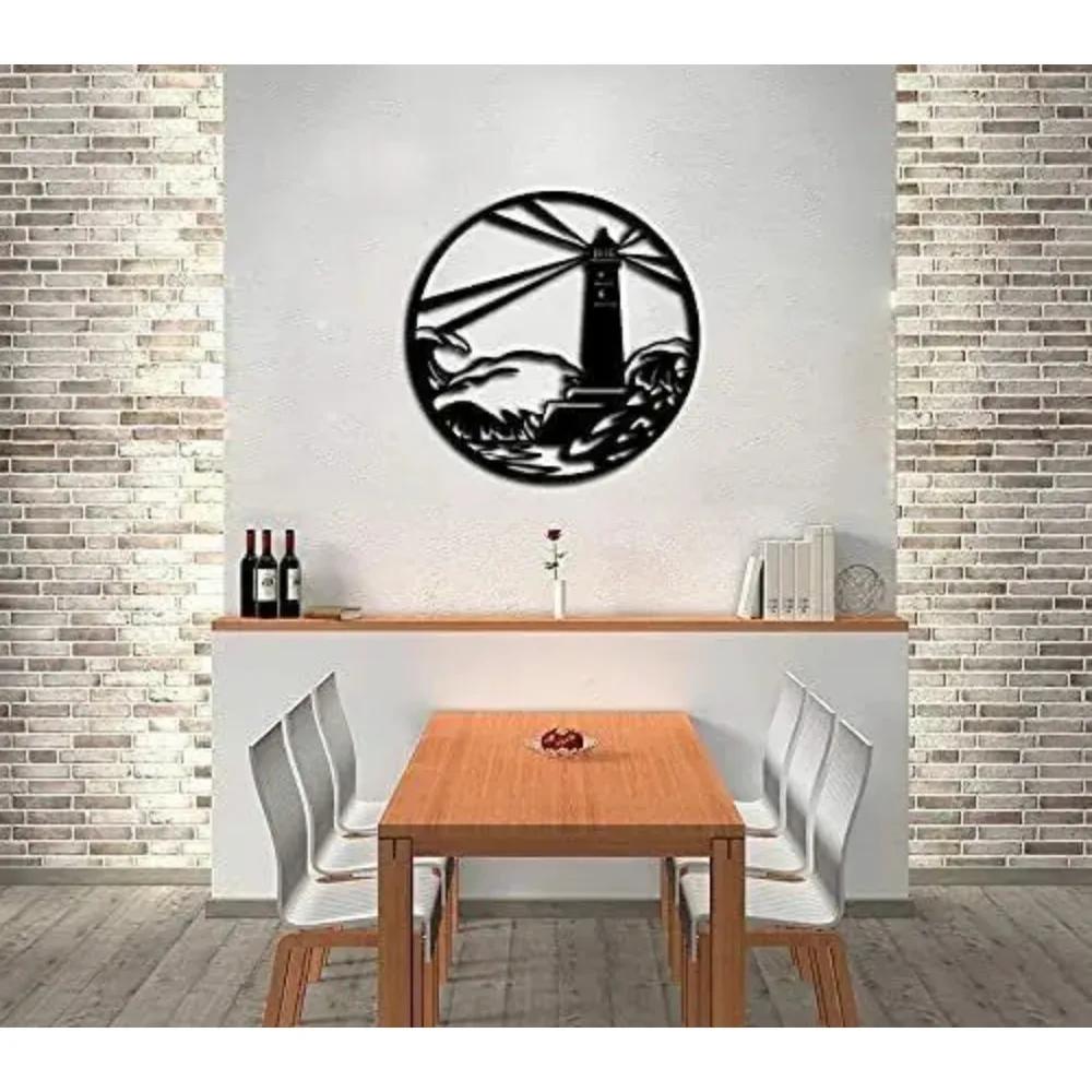 1pc Lighthouse Metal Wall Art Nautical Wall Metal Sculpture Black Metal Wall Decor 22"x22" Living Room/Home Decoration
