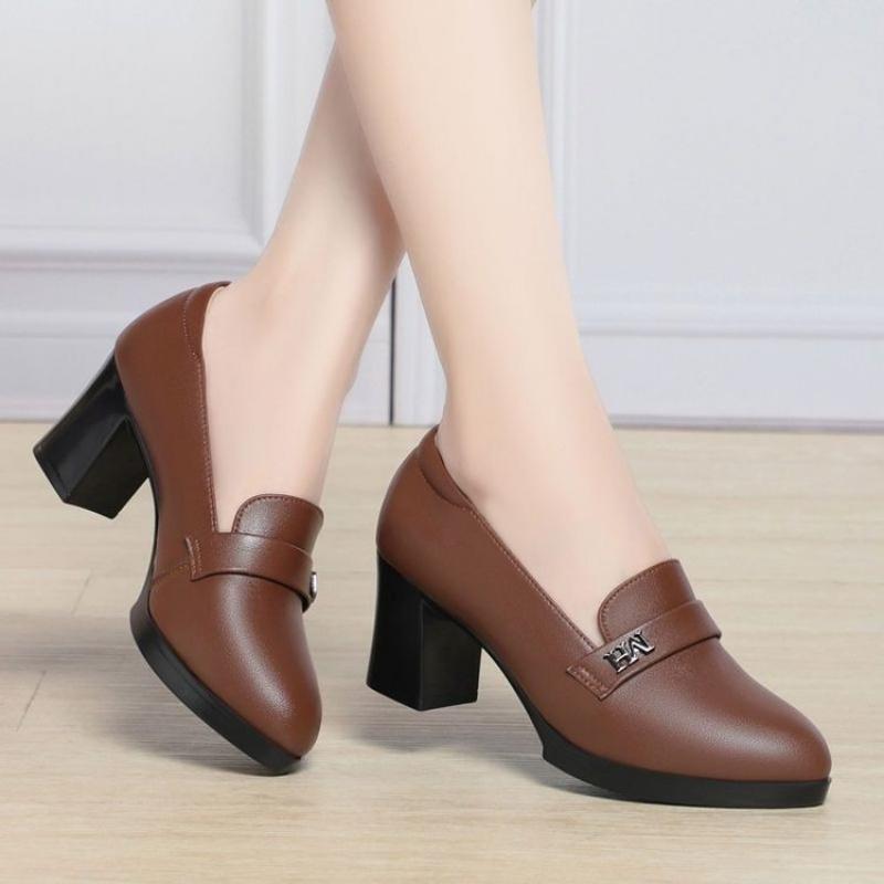 Spring New Arrival, Soft Leather Block Mid-Heel Loafers, Long-Standing Comfort, Office Commute, Slimming Versatile Women'S Shoes