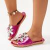 Rhinestone Flower One-word Women's New Fashion Flat-bottom Drag Gentle Temperament Slippers