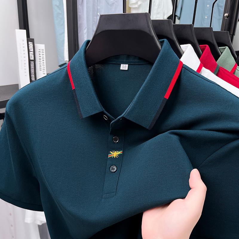 

Luxury High End Men s Polo Shirt Lapel T-Shirt Summer New Exquisite Embroidery Short Sleeve Fashion Business Menswear Top XL синій