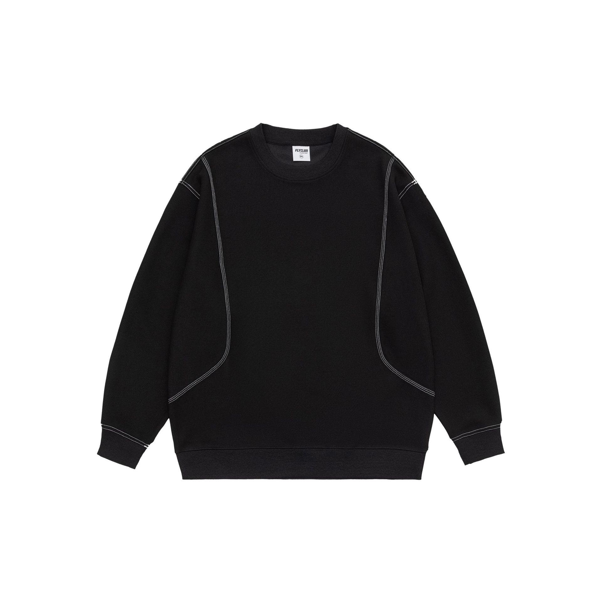 Men s American Retro Plush Stitching Round Neck Sweatshirt – Solid Color, Versatile, Loose Fit Casual Top L (120-140 jin)