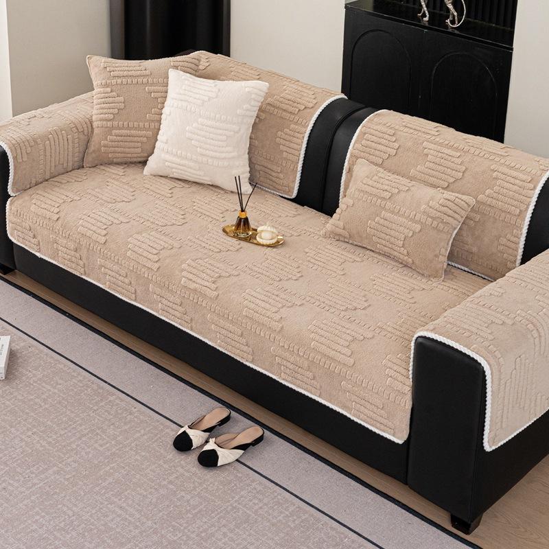 Thick Anti Slip Sofa Cover Fabric Simple Straight Lined One-piece Leather Sofa Cushion Cover Breathable Autumn and Winter Styles