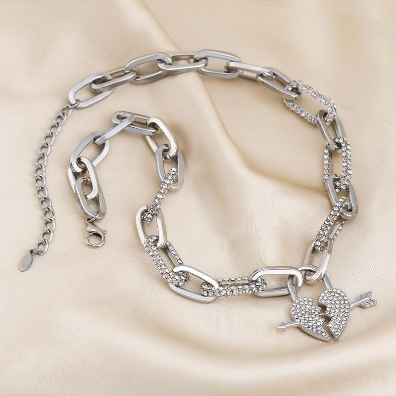 Steel Dazzling Titanium Heart Charm Necklace For Women With Stylish Lock For Trendy Looks