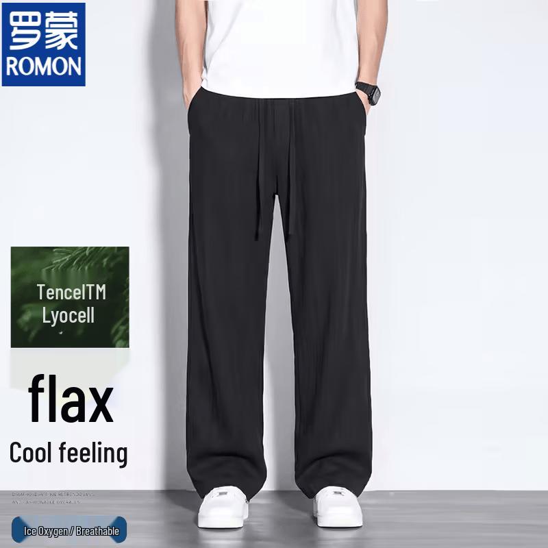 Luomeng Men s Lyocell Linen Blend Casual Pants 2XL чёрный