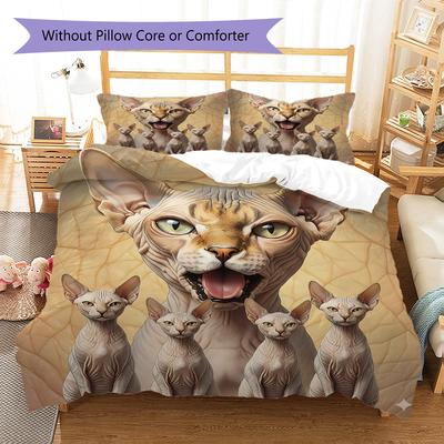 Hairless Cat Pattern Bedding Quilt Set Quilt Cover Pillowcase Home Decoration Gift (1 * Duvet Cover + 2 * Pillowcase, Without Core)