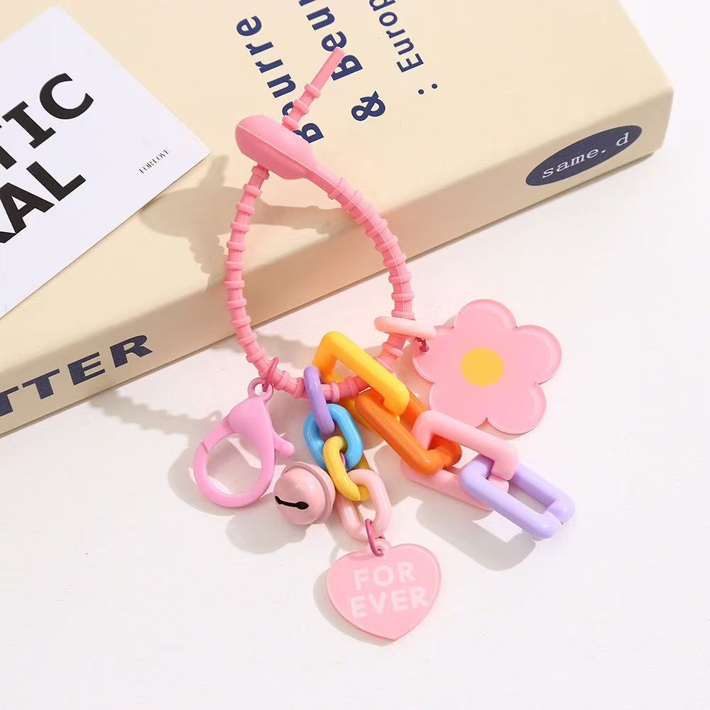Creative Candy Color Flower Heart Pendant Keychain Cute Small Flower Key Ring Bag Pendant Accessories Purse Accessories