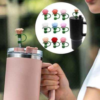 Dust Proof Rose Flower Straw Cover Heat-resistant Flower Straw Toppers for Stanley Cup