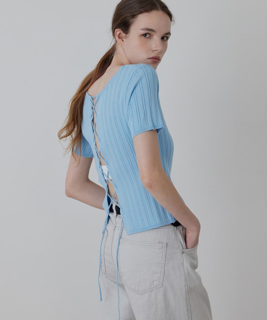 Kwinseulaebis Square-Neck Lace-Up Back Knit Top_3Colors