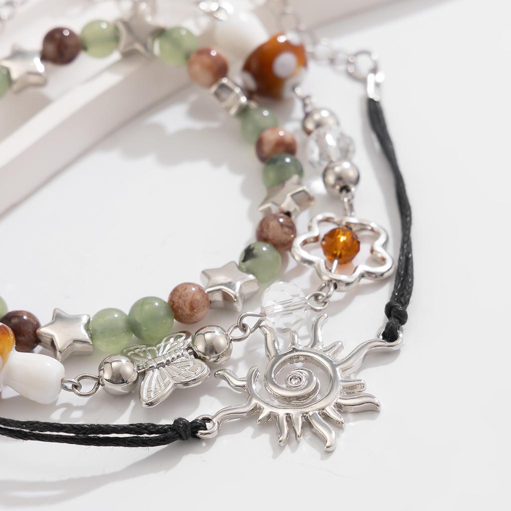 3Pcs Vintage Glass Beads Bracelet Set for Women Bohemian Sun Butterfly Mushroom Flower Charm Bracelet 2026 Trend Female Jewelry