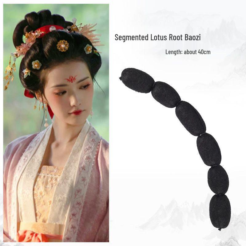 Tang Dynasty Wig Bag: Style-Ready Head-Covering with Side Ties, Hanfu-Inspired Round Hair Roller Pad.