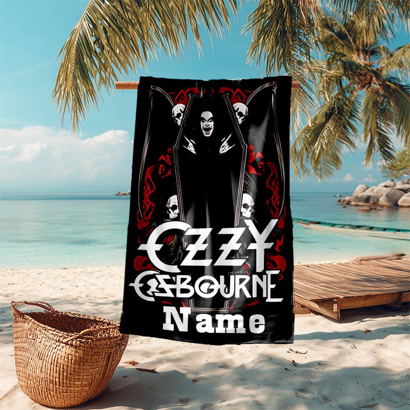 Personalized customized proof beach towel with rock Ozzy Osbourne pattern - soft, absorbent,quick-drying,perfect swimming,camping&bathing