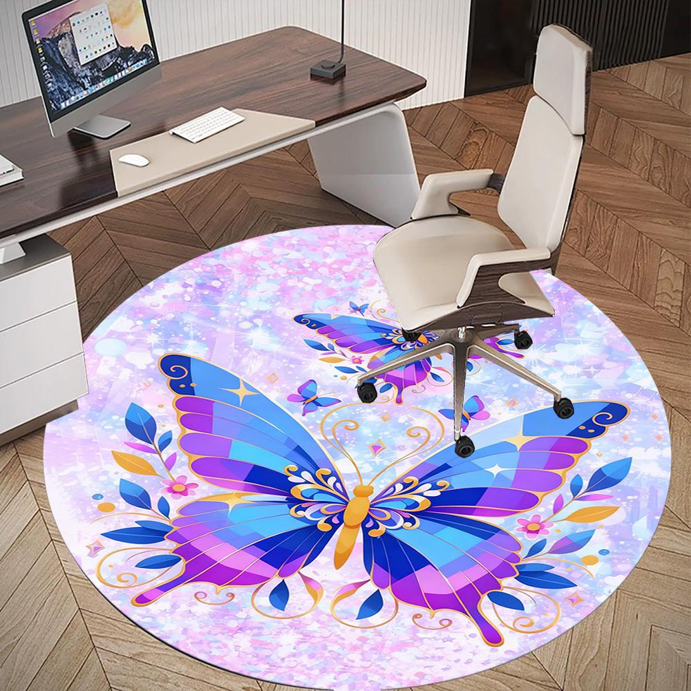 1PC Butterfly Fantasy Round Chair Mat Area Rug - Non-Slip, Floor Mat for Office, Bedroom, and Indoor Decor -Gift D1127178