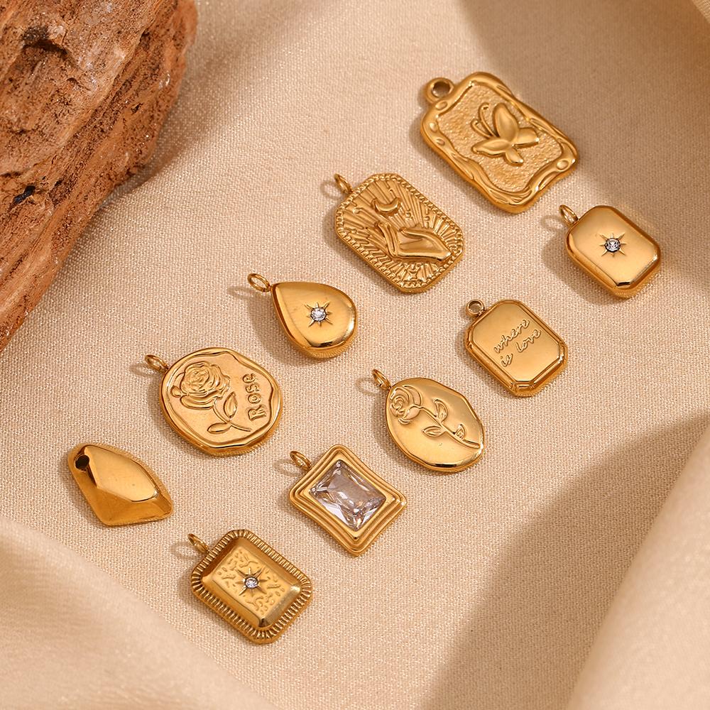 MamacitaSlay diy Vintage Rose Butterfly Polar Star Moon stainless steel charms 18K Gold Plated  charms for jewelry making