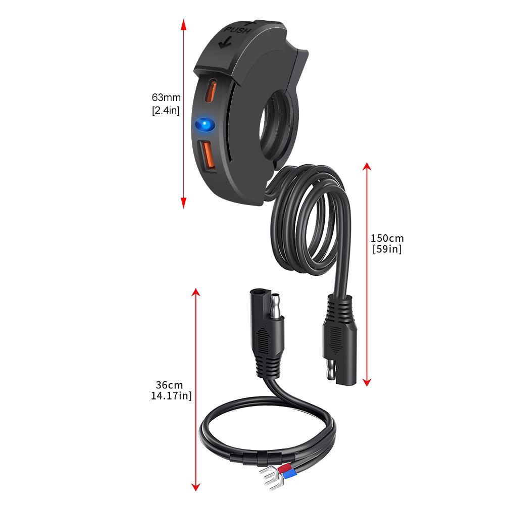 

48W Usb Motorcycle Charger Qc3.0 18W Pd30W Waterproof Handlebar Charging Bracket Motorcycle Phone Charger 12/24V Socket Adapter