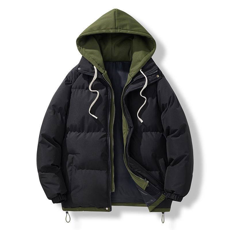 2025 Cotton Jacket Men's Jacket Winter Hooded Fake Two Pieces Thickened Couple Winter Clothes Warm Down Trend Cotton Jacket