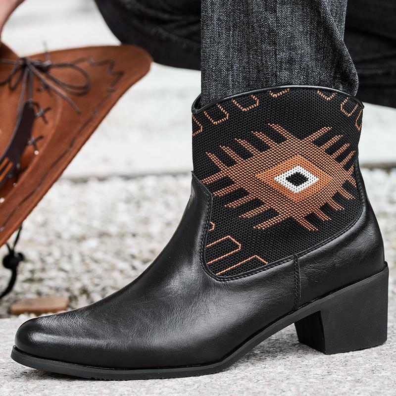 Fashion Personality Men's High Top Shoes PU Leather  Ankle Boots Anti Slip Male Chelsea Boots Street Style Men Business Botas Sneakers