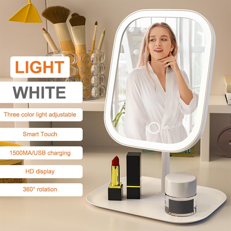 Nischen-Moderner Schreibtisch-Schminkspiegel 3-Farben-Licht LED-Make-up-Spiegel Berührungsspiegel Damen Schlafzimmer Schminkspiegel