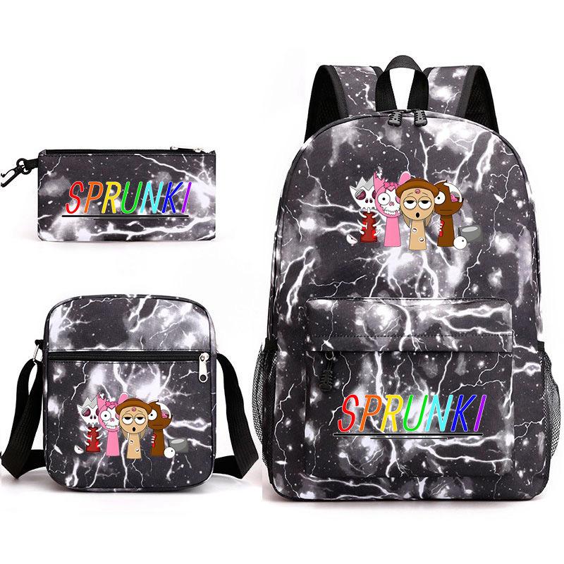 New rhythm box Sprunki music game schoolbag backpack pencil bag three-piece set student heat transfer backpack