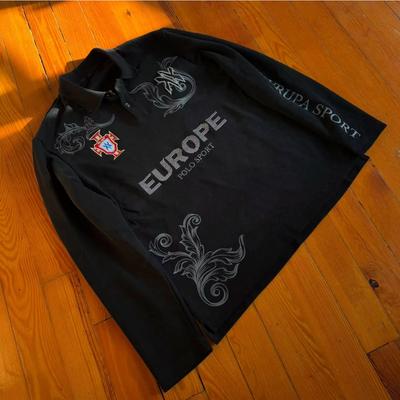 DRIPX Retro Koszulka Polo z Długim Rękawem Y2k Codzienna Luźna Haftowany Wzór z Literami Koszulki Bluza Uliczna Męska Bawełna Dżersej Kołnierzyk Golf