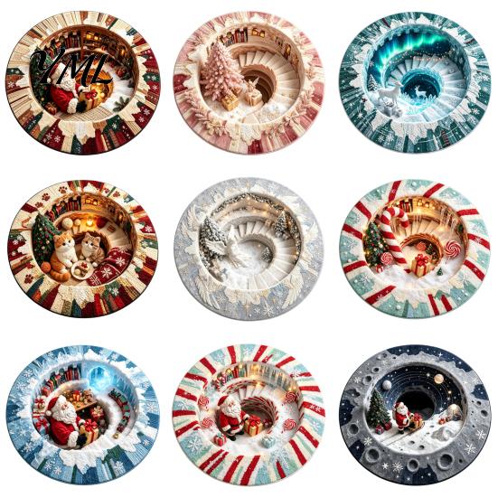 Soft Crystal Velvet Mat 3D Optical Illusion Round Christmas Rug, Cute Santa Claus Floor Mat, Holiday Area Carpet Vivid Printed Circular for