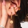 Qiong Yao 5A Zircon Four-Leaf Clover Pendant & Flower Ear Studs Hoops, PVD Gold-Plated Titanium Steel Jewelry.