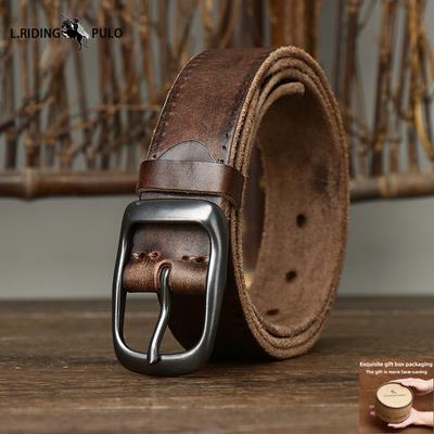 Cinturón de Cuero Retro de Moda con Acabado Envejecido y Arrugado para Hombre y Mujer Cuero Genuino Primera Capa Piel de Vaca Cinturón Casual para Jeans