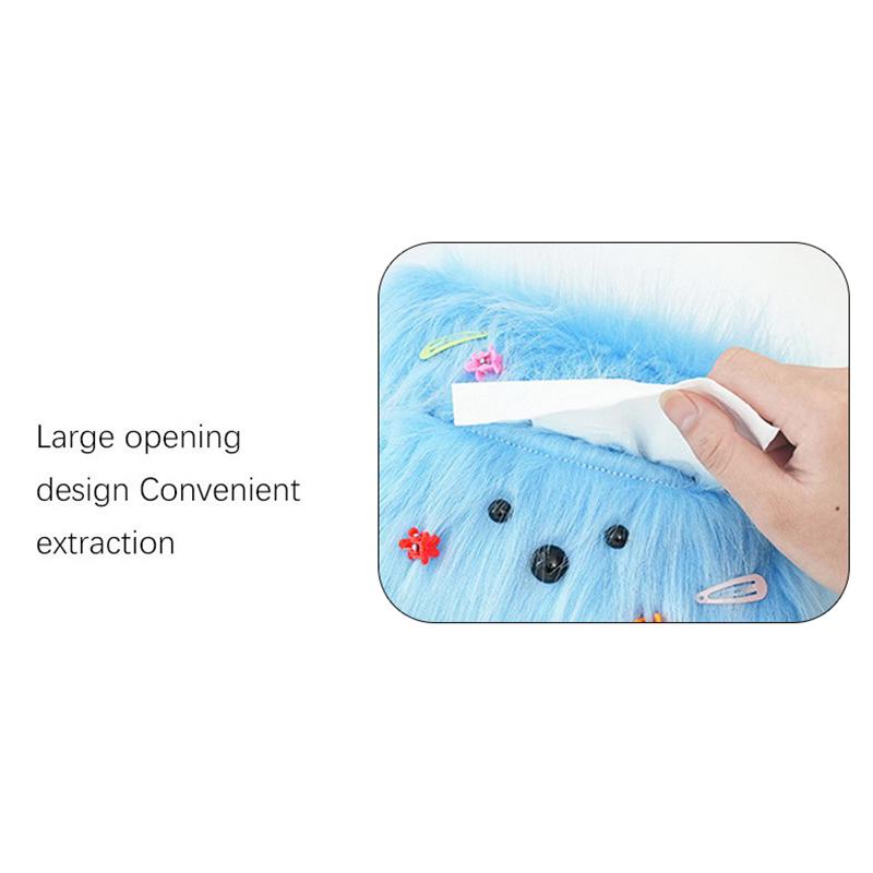 Cute Long Haired Puppy Tissue Box Car Home Kawaii Plush Tissue Boxes Tissue Storage Case Container Desktop Paper Organizer
