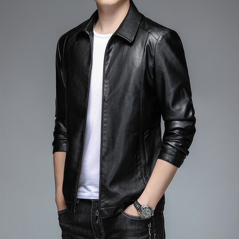 Autumn and winter sheepskin lapel genuine leather jacket for men large size middle-aged fashion velvet thickened jacket