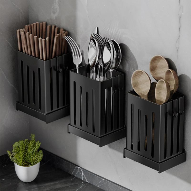1Pc Kitchen Chopsticks Holder Multifunctional Hanging Utensil Drying Rack Hooks No Drilling Wall Mounted Spoon Fork Holders