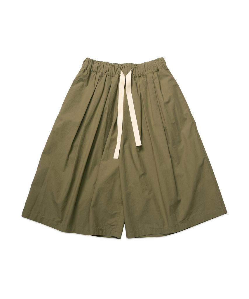 Cotton Bell Volume Pleated Shorts - Khaki
